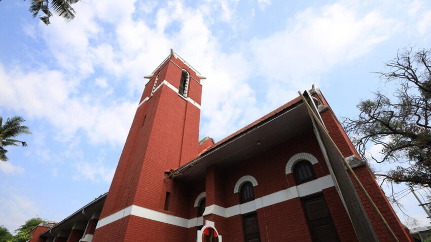 The bell tower of the Myanmar Anglican church.