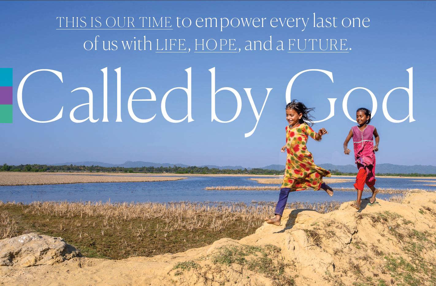 Children play on the banks of the Naf River in Bangladesh. Across the water is Myanmar, which many thousands of Rohingya fled to find refuge in Bangladesh. World Vision is working to help refugees and also opened an area program for the host community.