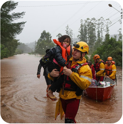 man holding girl saving her from floods